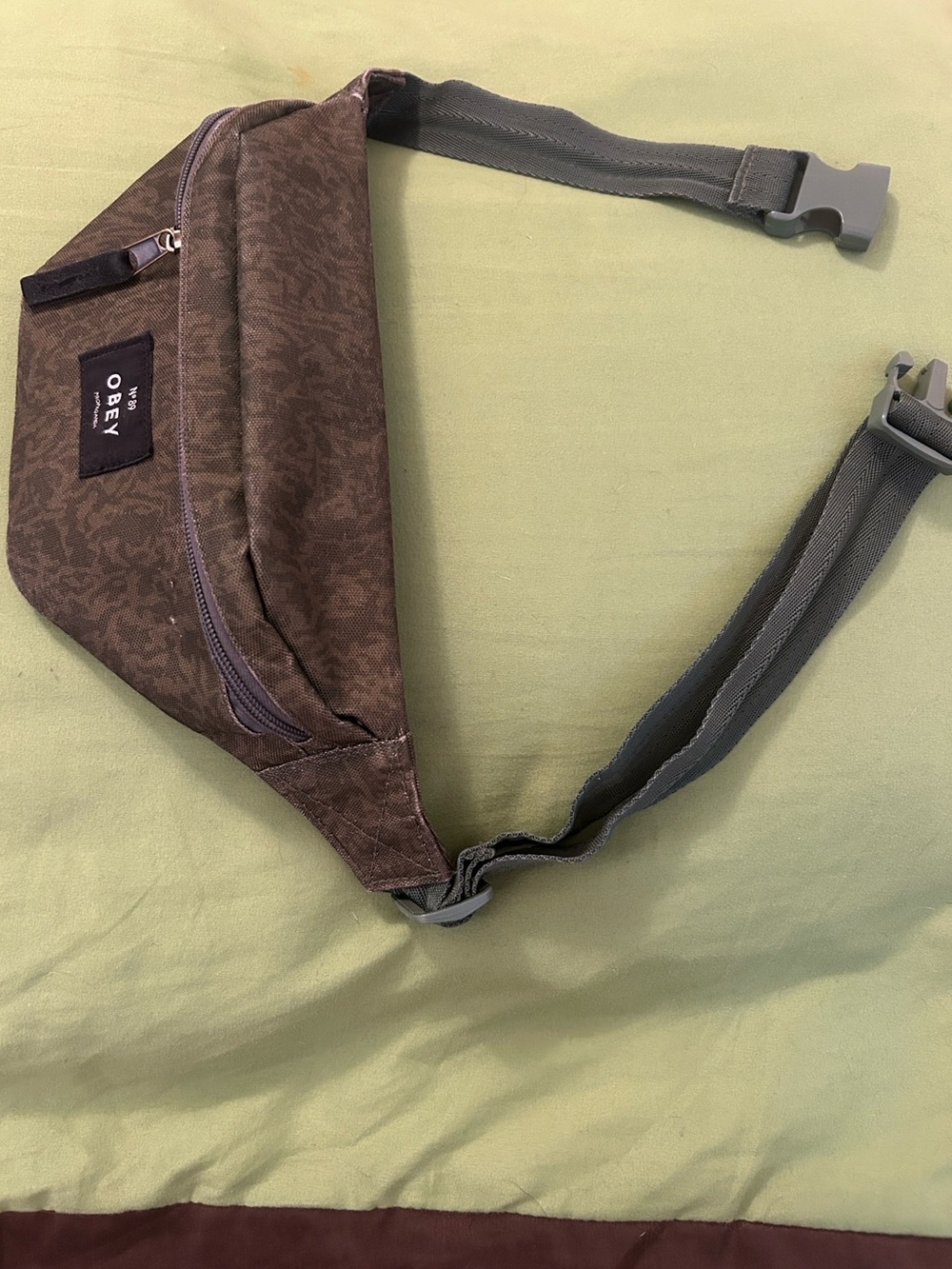 Obey Olive/Brown Textured Waist Pack w Back Pocket & Adjustable Strap Belt/Clip